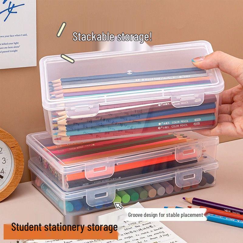 Large Capacity Transparent Pencil & Crayon Storage Box for Kids