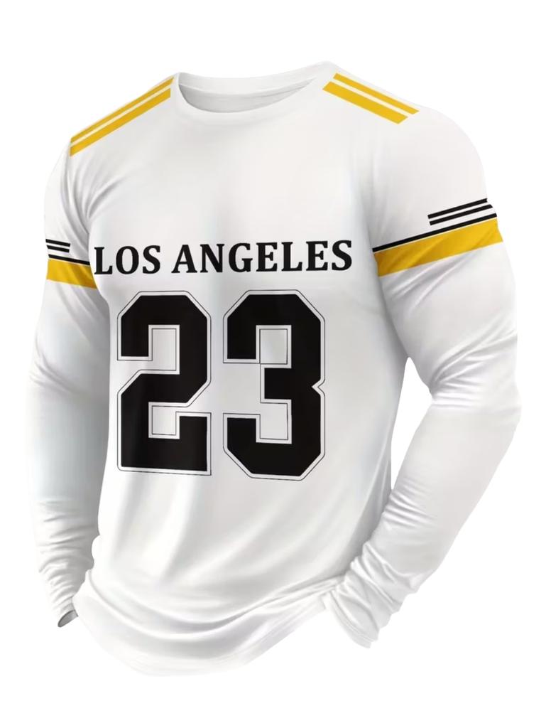 Mens T Shirt Los Angeles 3D Print Long Sleeve Autumn Striped Round Neck Outdoor Sports T-Shirt for Men Daily Men's Tops Clothing
