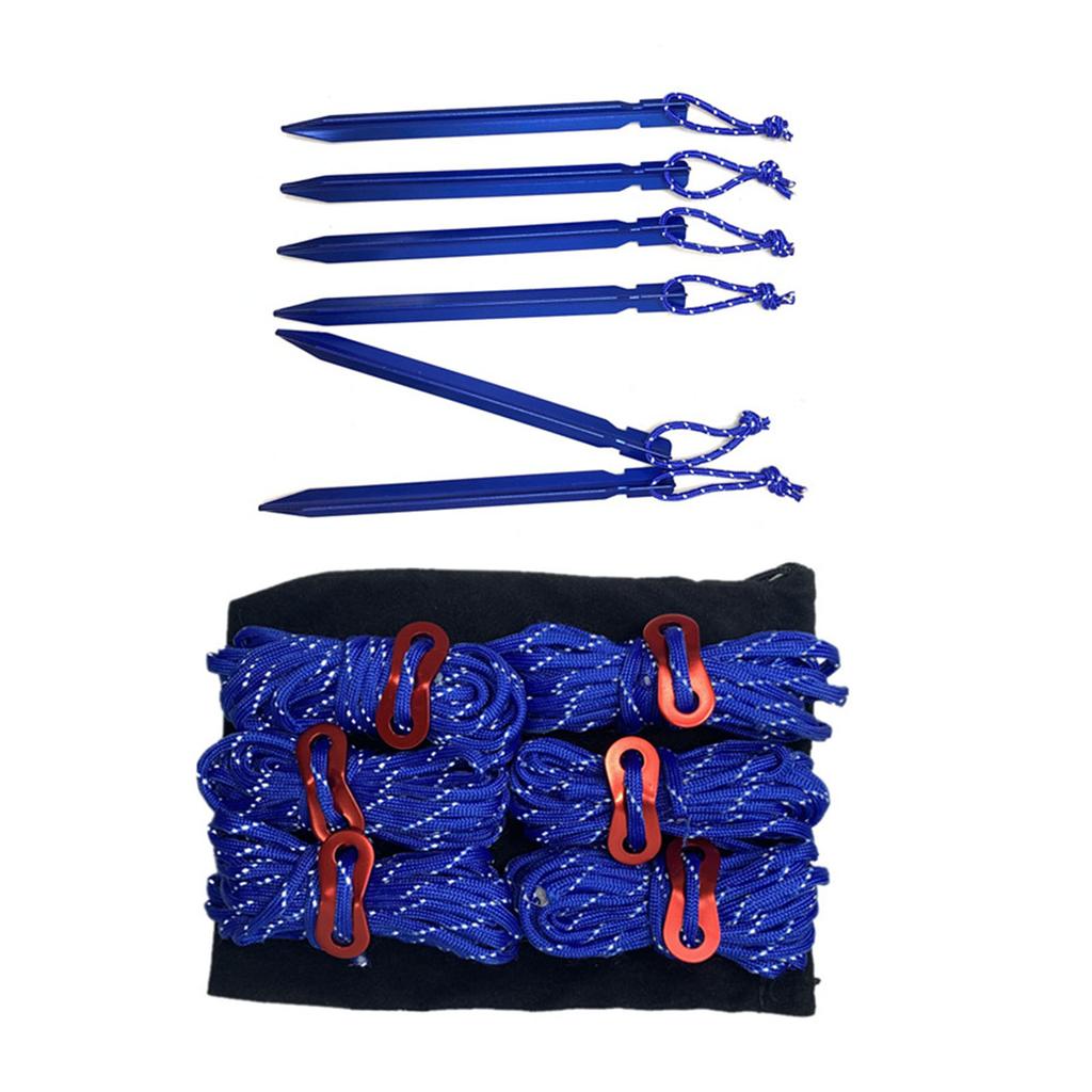 Corda de Barraca Fivelas de Estaca Cordas Refletivas Conjunto com Bolsa de Armazenamento para Acampamento ao Ar Livre Azul