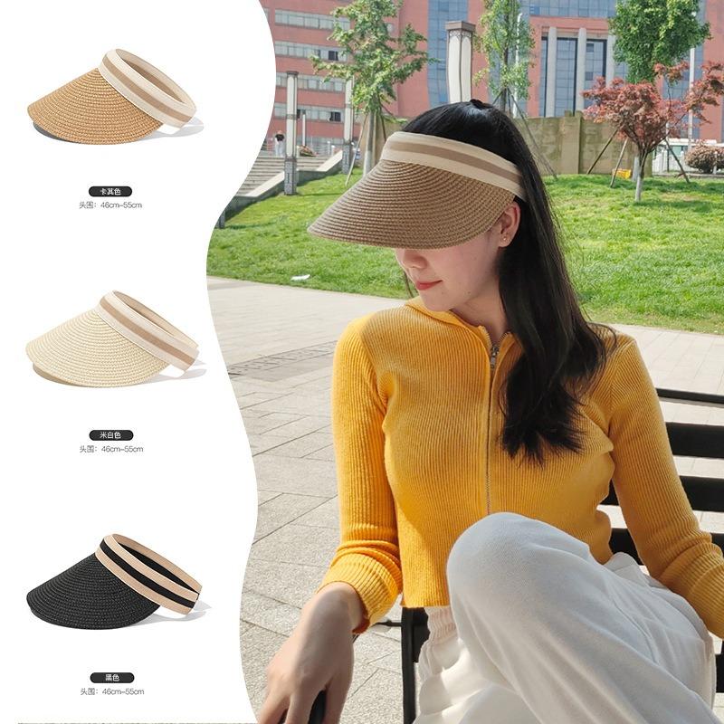Summer adult sunscreen sunshade big-brimmed straw hat, sun empty top hat UV protection outdoor versatile parent-child hat