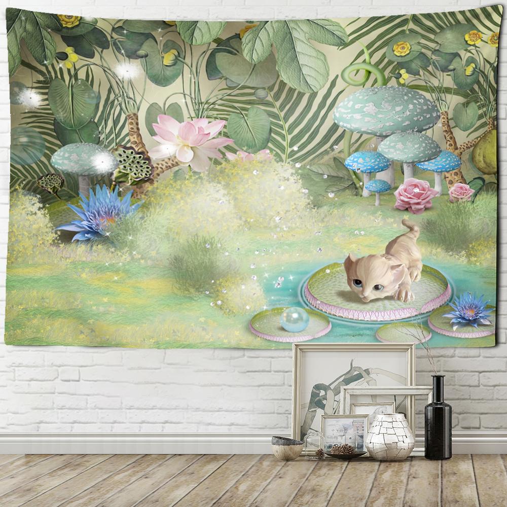 Arazzo da Parete con Sistema di Sospensione Illustrazione Mondo Animale Stile Bohemien Stregoneria Psichedelico Mandala Tapestry Decorazione per la Casa