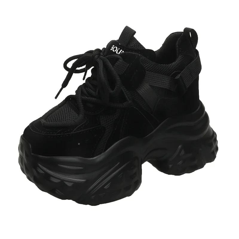 

Модные женские сетчатые кроссовки на массивной подошве 11 см 2024 Осень Обувь на высокой платформе Женские Новые клинья Повседневная обувь Женские Спортивные Кожаные кроссовки Папа 39 чёрный