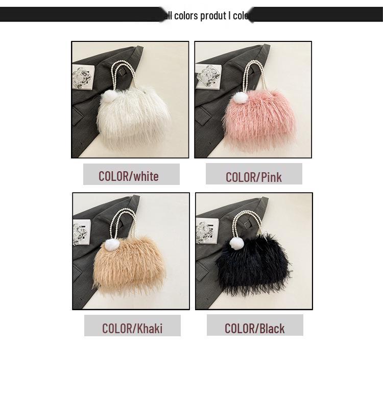 Luksusowa damska pluszowa torebka crossbody z łańcuszkiem z pereł na jesień/zimę