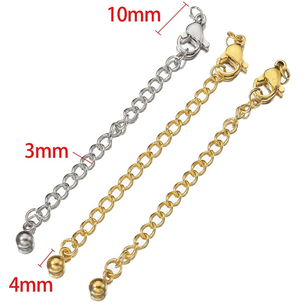 No Fade 10pcs 5pcs Stainless Steel Extension Chain Extended Connector Ball Tail Chain for Bracelet Necklace Jewelry Making DIY