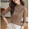 Undercover Shirt with Women's Lace Half High Collar Long Sleeved T-shirt Top for Autumn and Winter