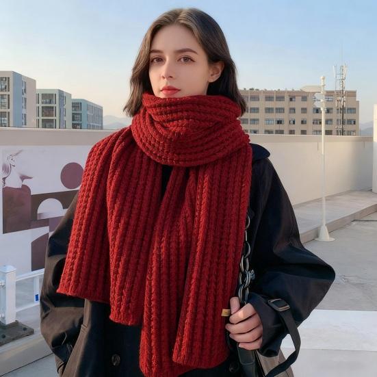 Women Scarf Thickened Warm Solid Color Scarf Autumn Winter Versatile Comfortable Knitting Long Scarf Fashion Accessory