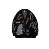 Harajuku Dinosaur Pattern Black Cardigan Sweater Men Vintage Oversized Cartoon Kawaii Coats Autumn Winter Loose Knitted Sweater