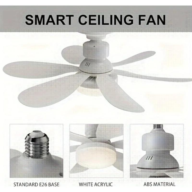 White/Multicolored Ceiling Fan Light with Remote Socket Light with Fan E26 Base in 40W Ceiling Fan with 3 Speeds for Bedroom