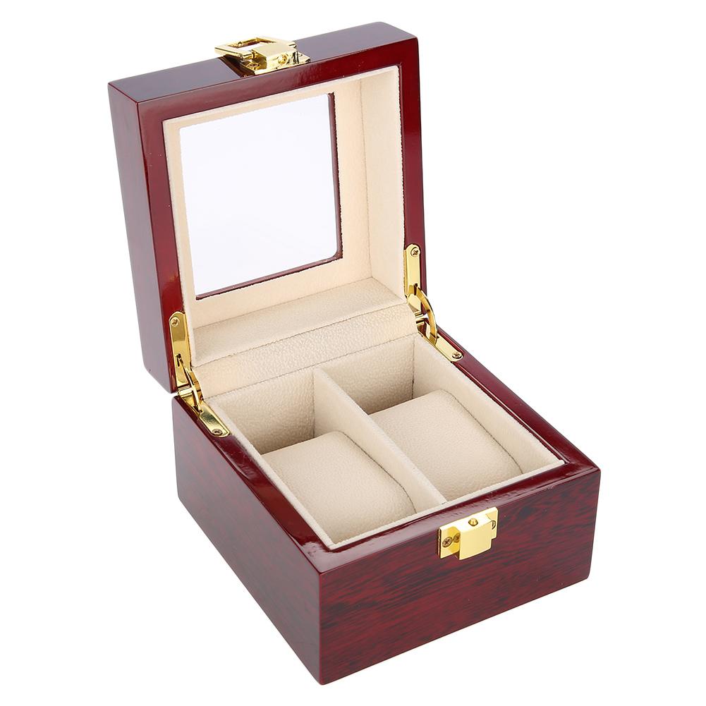 2 Grids Wooden Watch Holder Wristwatch Display Case Jewelry Gift Storage Box Organizer
