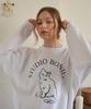 BONIEE [Fleece Lined] Cat Symbol Cat Logo Graphic Oversized Sweatshirt White