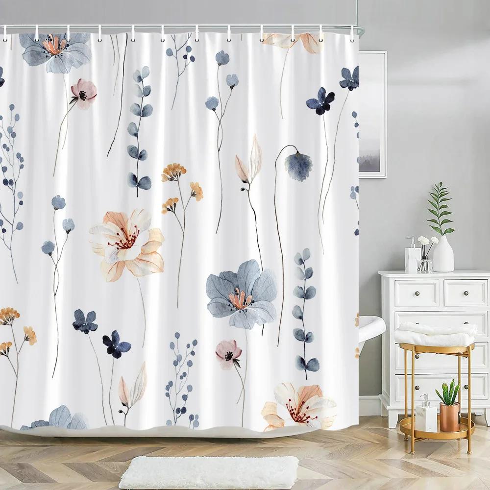 Hummingbird Floral Shower Curtain Watercolor Bird Flower Home Bathroom Decor Polyester Fabric Bathroom Curtain Set Hook Washable