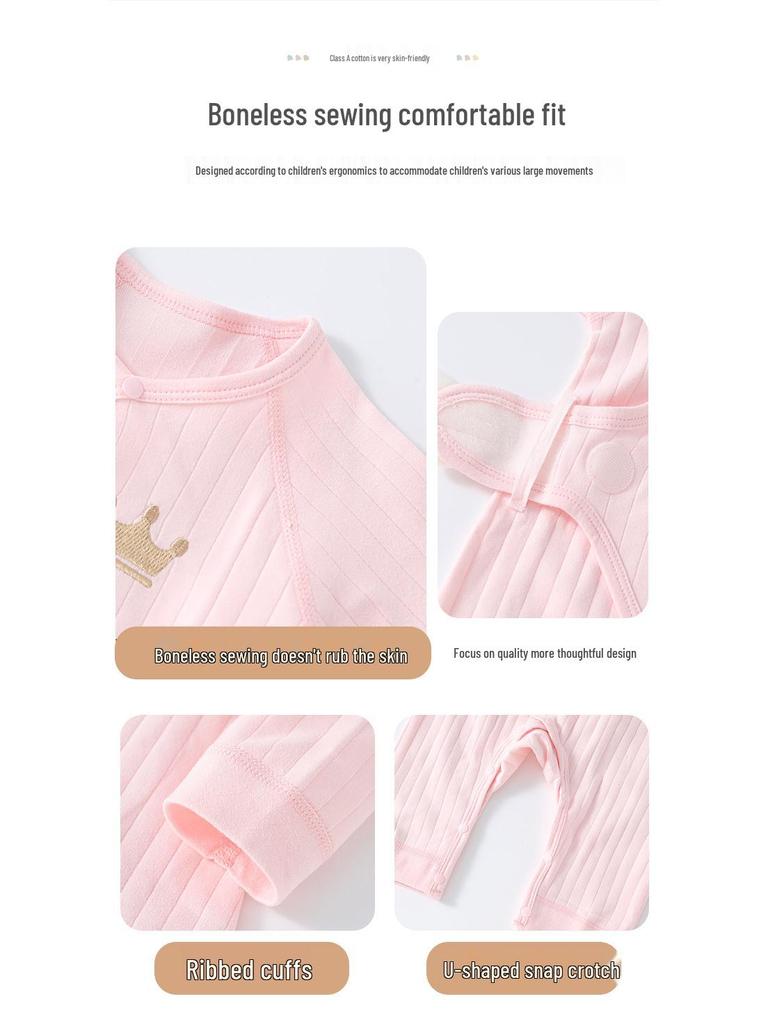 Long-Sleeved Cotton Lace-Up Baby Romper with Butterfly Design for Spring and Autumn