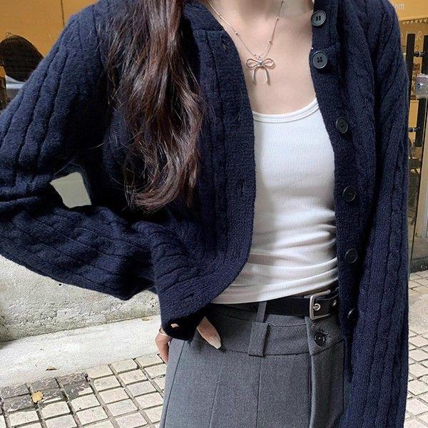 Chic Korean Cable Knit Hooded Cardigan - Women's Versatile Long Sleeve Sweater Coat for Autumn & Winter