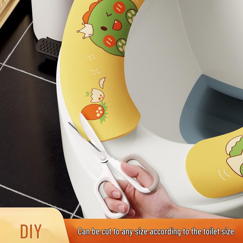 Washable Cartoon Toilet Seat Sticker with Electrostatic Adsorption - Warm, Universal, and Self-Adhesive for All Seasons