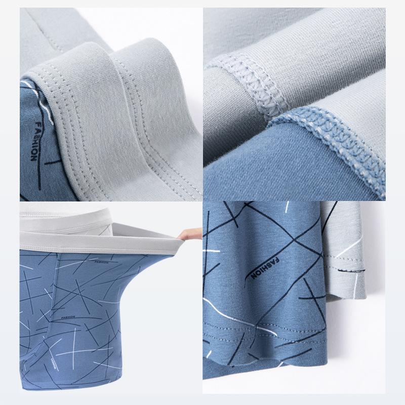 Plus Size Men's Spring and Summer Striped Cotton Breathable Mid Waisted Flat Briefs