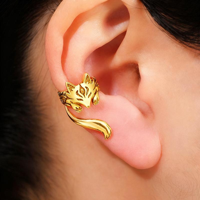 Huitan New Trendy Fox Shape Clip Earrings for Women Antique Silver Color 2023 Ear Cuff Earrings Statement Jewelry Drop Ship 1