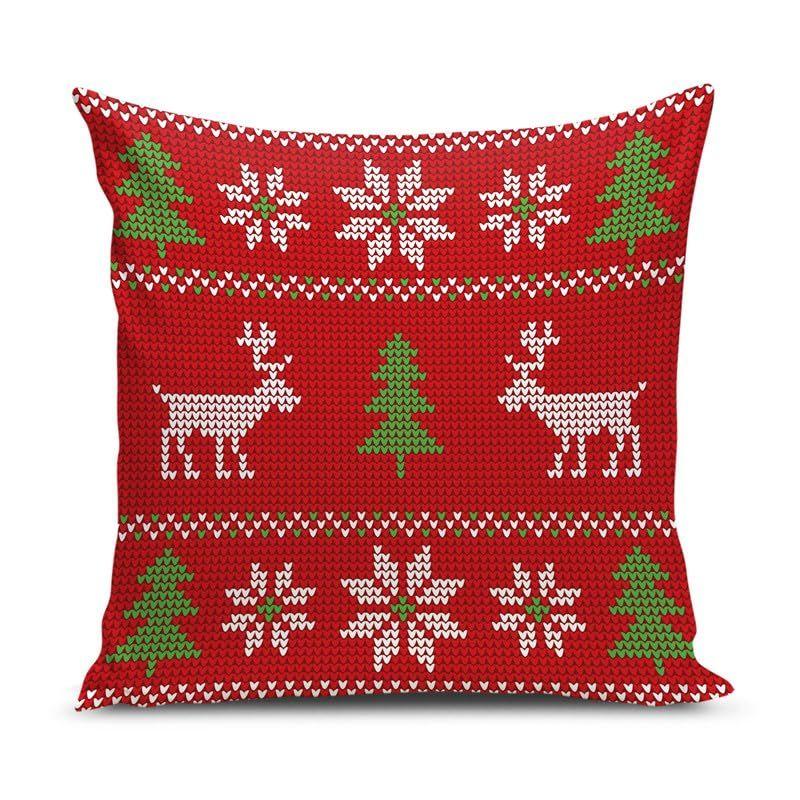 Decorative Printed Merry Christmas Theme Cushion Cover Xmas Decorations for Sofa Living Room Set of 5 12 X 12 Inch Multi