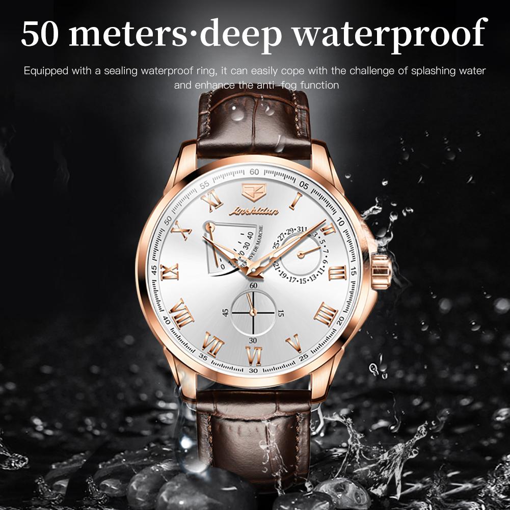 JINSHIDUN Multi-functional Hollow Pointer Fashion Small Second Dial Fully Automatic Mechanical High-end Men's Watch