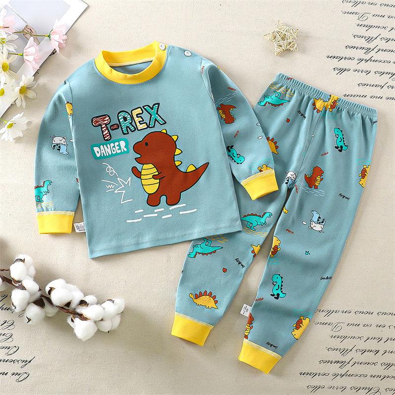 2026 Summer Children Long Sleeve Pant Underwear Set Baby Spring O-Neck Cartoon Cotton Pajama Set Home Wear Clothing for Girl Boy