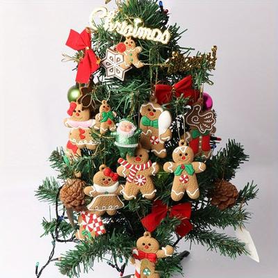 12 stuks Gingerbread Haning Ornamenten, Gingerman Pop Hangende Bedels, Kleifiguur Ornamenten voor Kerstboom, Kerst Home Decor