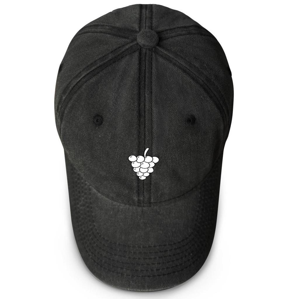 White Grape Print Adjustable Baseball Hat, Fruit Mesh Hat Lightweight Curved Brim Washed Solid Snapback Baseball Cap