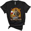 Happy Thanksgiving Funny Dinner Wine Fall Rainbow with American Shorthair Cat Unisex T-Shirt