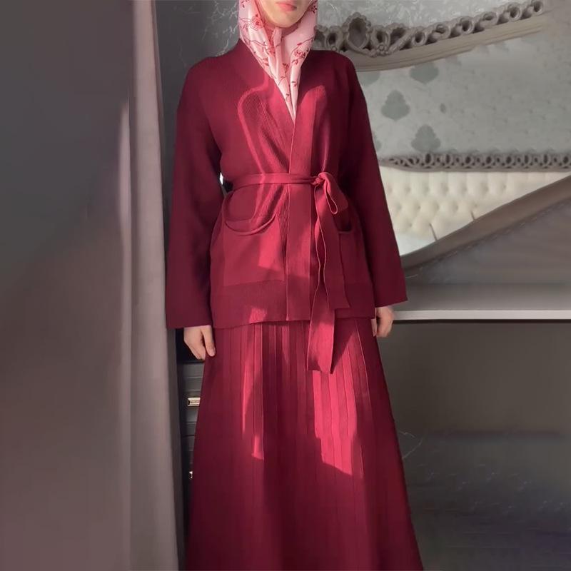 2025 Spring V-neck Cardigan Jacket & Comfortable Midi Skirt Set for Women