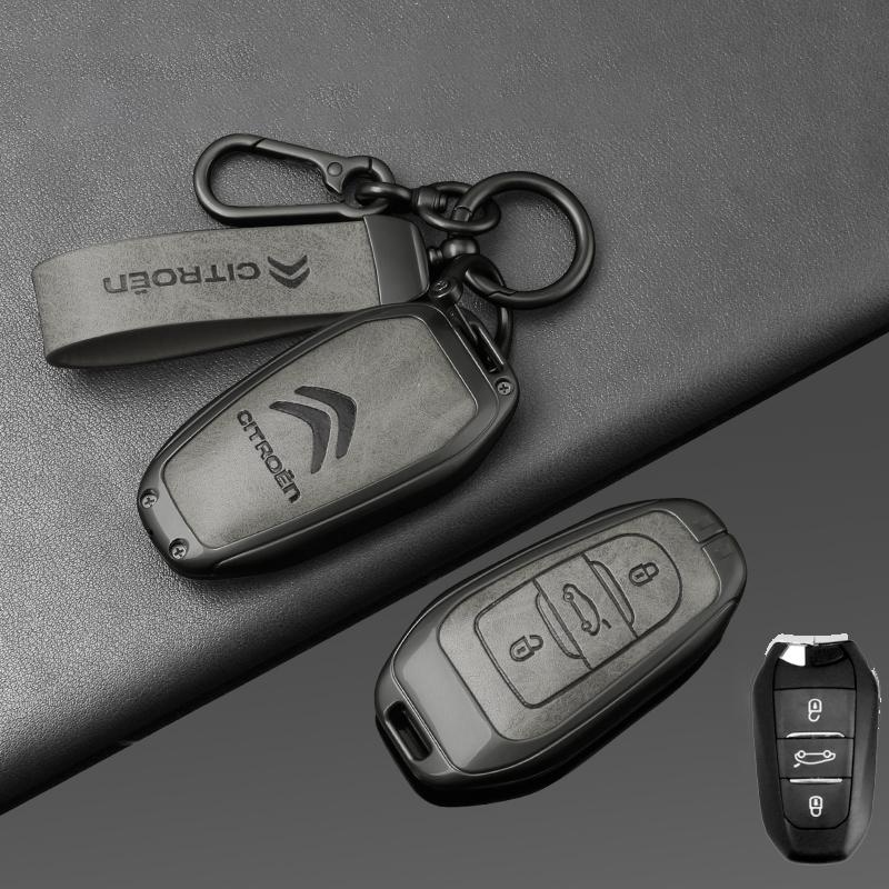 AAMD1 -Zinc Alloy Leather Car Key Case Cover Shell Fob Holder for Citroen Tianyi C5 2022 2020 2019 2017 2016 Car Key Shell Accessories