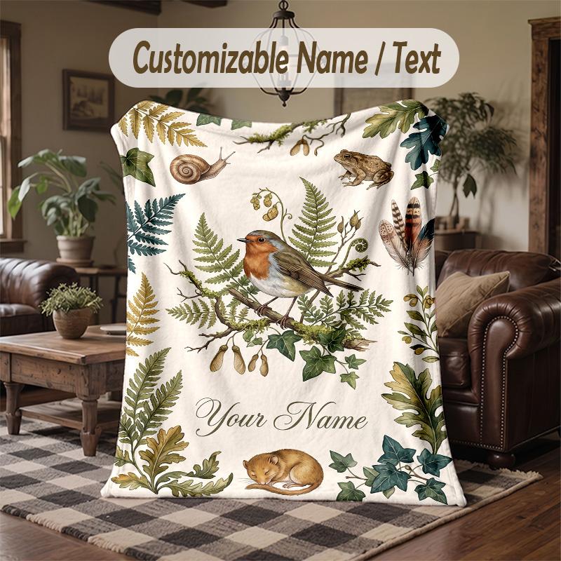 Natures Serenity Garden Theme Throw Blanket Custom Name Text Personalized Blanket Soft Cozy Blanket for Home Sofa Bed