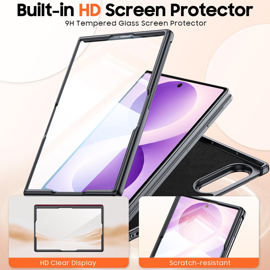 Samsung Galaxy Z Fold 8 Folding Phone Case with Leather Finish Shockproof Protection and HD Screen Protector-Red