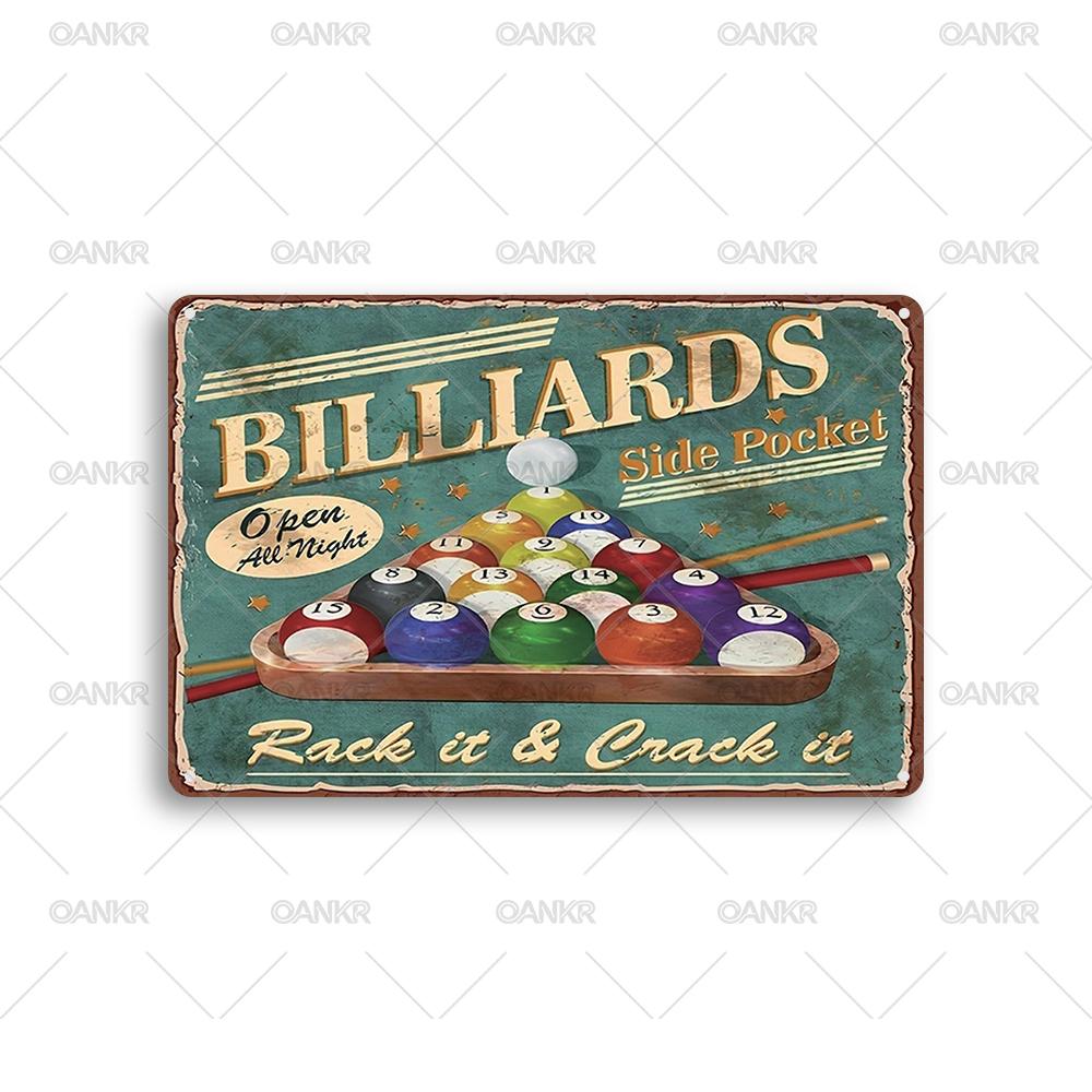 

Funny Billiards Club Decor Metal Tin Sign Billiards Open Metal Signs for Man Cave Home Art Wall Decor Plaque Accessories 20x30cm（7.8x11.8inch）