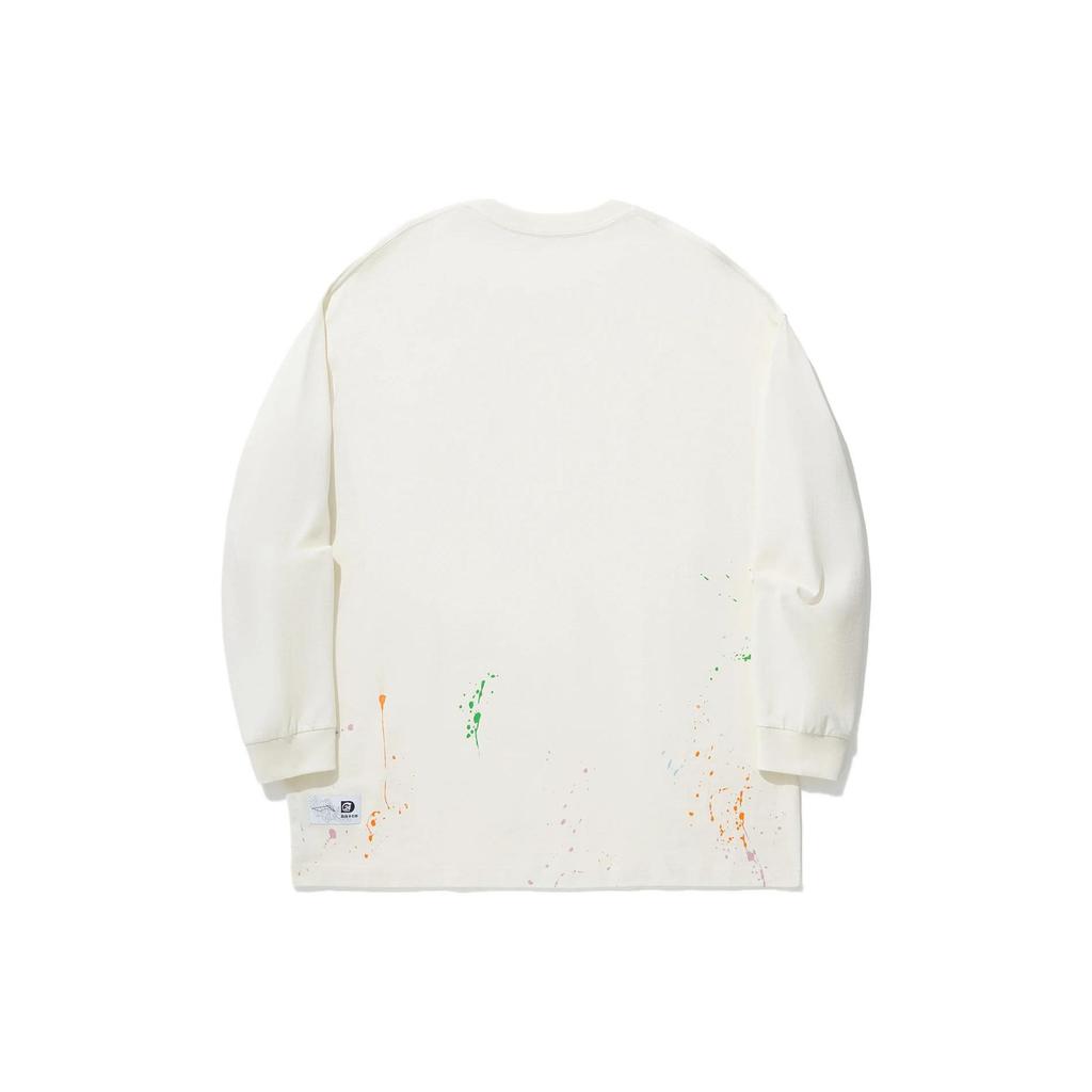 Li Ning Letter Round Neck Loose Long Sleeve Drop Shoulder T-Shirt Unisex T-Shirt Off-White AHSU267-2