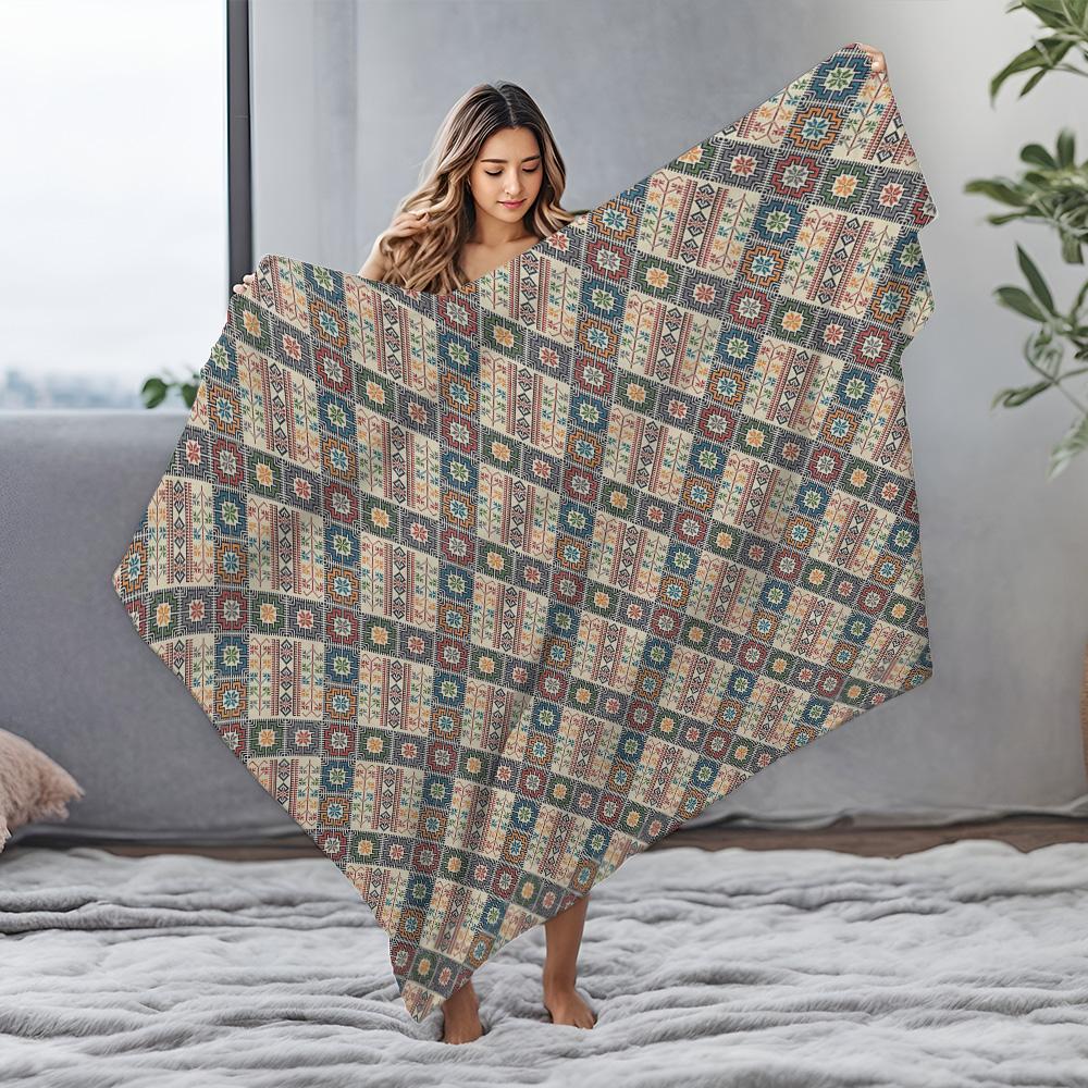 Bohemian Kilim Tribal Pattern Flannel Printed Blanket Suitable For All Seasons Suitable For Living Room Office Sofa And Travel