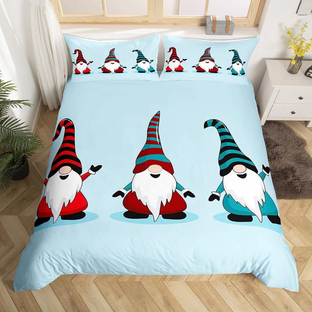 Christmas Gnomes Bedding Set Santa Claus Xmas Comforter Cover Merry Christmas Duvet Cover Set Romantic Candlelight Quilt Cover