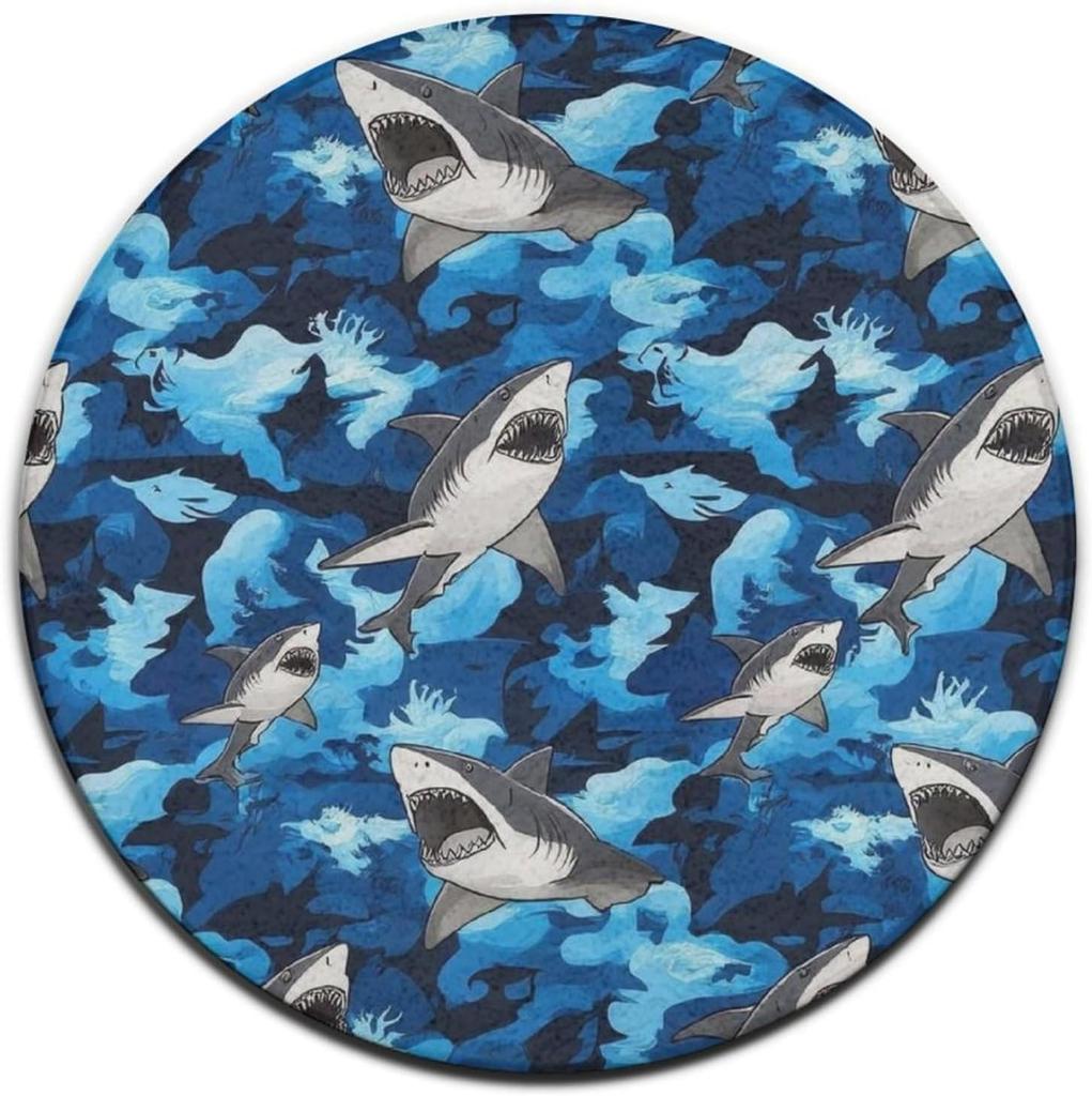 Animal Theme Round Rug Deer Shark Flamingo Print Carpet Absorbent Anti-Slip Home Decor Floormat for Living Room Bedroom Outdoor