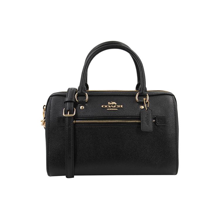 COACH Rowan Cross Grain Leather Boston Bag, One Shoulder Handbag, Crossbody Bag Large Women's Pure Black 79946-IMBLK