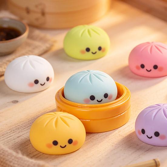 12Pcs Mini Resin Bun Figurines, Cute Smiling Face Food Ornament, Micro Simulation Steamed Bun Dollhouse Accessories for DIY Desktop Home Decor