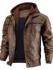 Men's PU Leather Hooded Jacket - European & American Style, Autumn/Winter Motorcycle Design