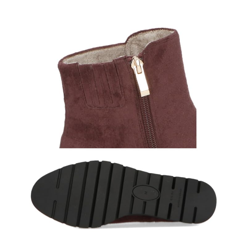 Oriental Traffic Short Cold Hidden Wedge Easy to Walk 42405 BLACK Boots, Suede, Fleece-Lined, Velvet, Warm, Weather, Elastic, Zipper, Heel, Stable,
