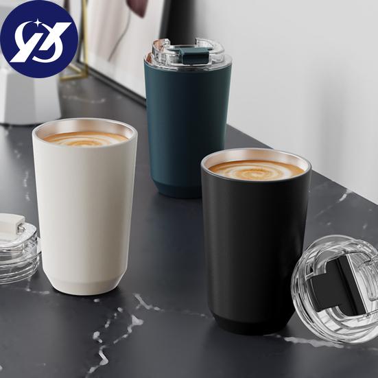 

Чашка из нержавеющей стали с вакуумной изоляцией и силиконовой крышкой Изолированный стакан Дорожная кофейная кружка Герметичный многоразовый стакан для кофе с двойными стенками