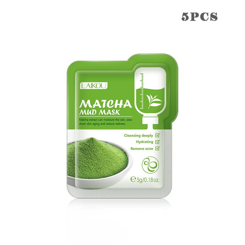 

LAIKOU Matcha Маска из зеленой глины, увлажняющая маска против морщин, против темных кругов, очищающая грязевая маска, средства по уходу за кожей 5PCS зелёный
