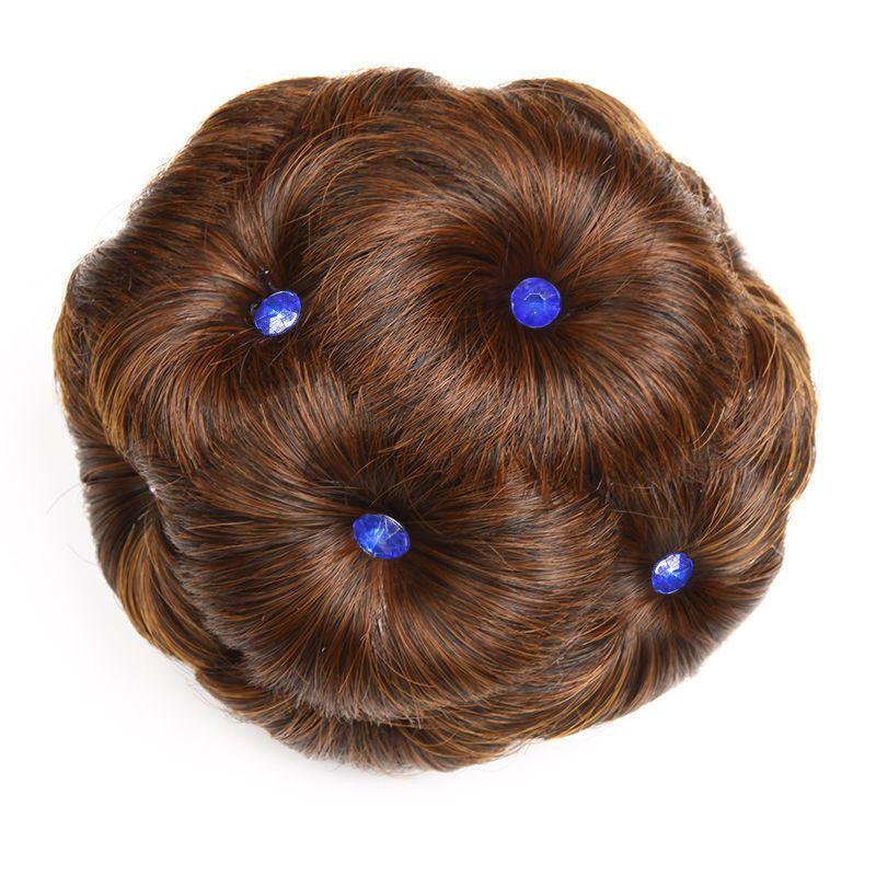 1Pc Synthetic Hair Bun Bud Hair Clips With Diamond Colorful Shiny For Women Ponytail Claw Clip Lifelike Hairpiece Styling Tools
