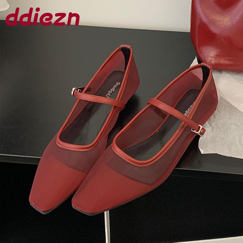 Mode Mode Netz Damen Ballerinas Mary Janes Schuhe Schnallenriemen Weibliche Atmungsaktive Schuhe Flach Damen Ballerinas Schuhe Neu 2025