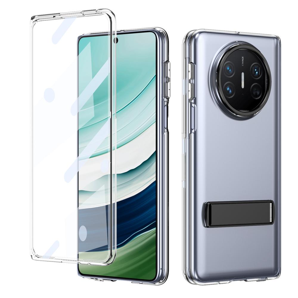 KEYSION Transparent Case for Huawei Mate X6 X5 X3 Hard PC Metal Kickstand Shockproof Phone Cover with Glass Screen Protector