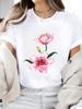 (Asian Size) watercolor flower trend Casual Women's Top T T-shirts Fashion O-neck Female Clothing Print Short Sleeve Graphic Tee