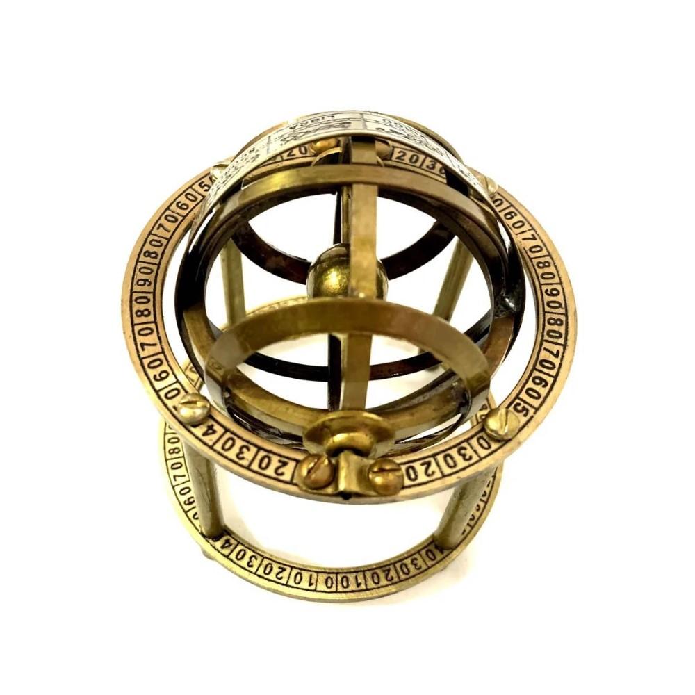 3-calowy mosiężny mały sferyczny globus armilarny ręcznie robiony morski prezent świąteczny