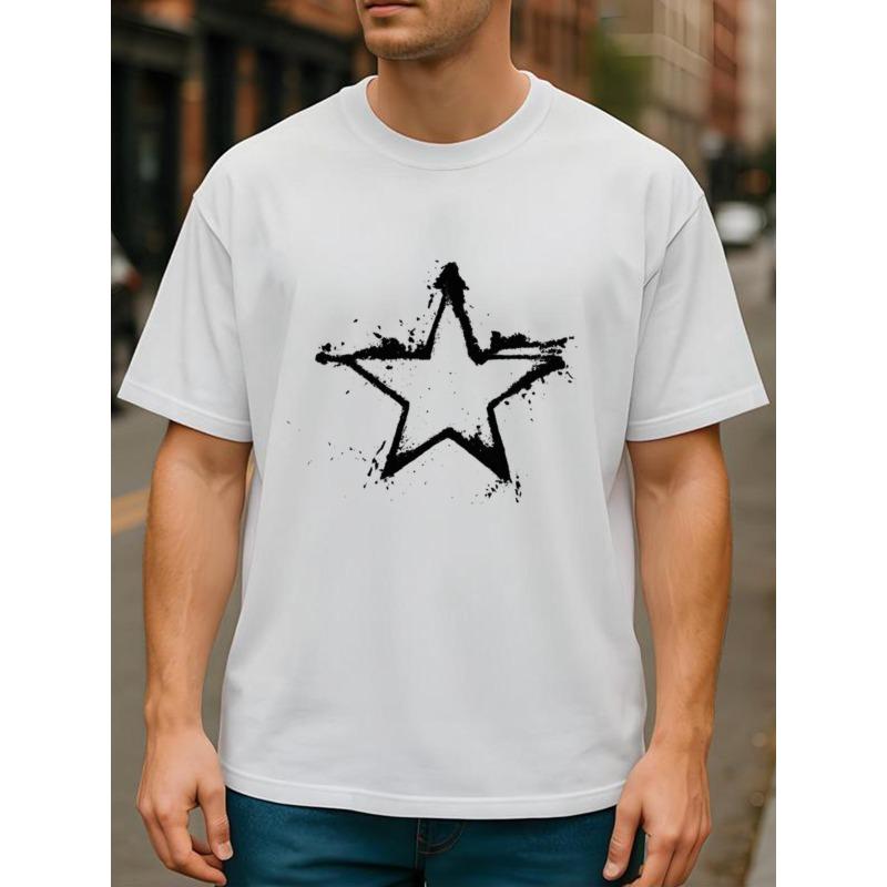 

European sizes Ink-wash Star Print | Versatile Everyday Top, Round-Neck, Casual Fit, Suitable for Daily and Home Wear 4XL білий