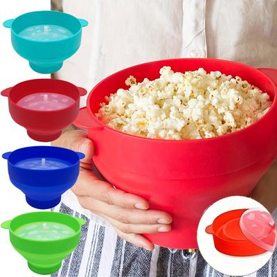 Silicone DIY Microwave Popcorn Bowl Bucket Red Popcorn Maker with Lid Chips Fruit Dish High Quality Kitchen Easy Tools