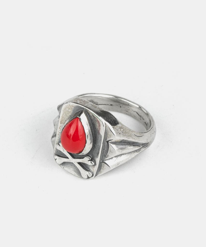 Sheen666 Teardrop Coral Crossbone Silver Ring (Type B)