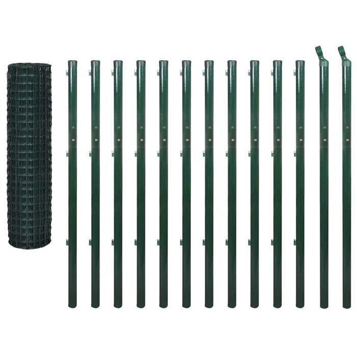 VidaXL Garden Border Fence Set Euro 25 X 1.7 M Steel Green 142402